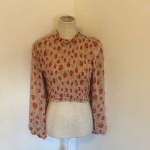 Lilla Lila Floral Smocked Blouse | Pink Rose Print | Size M